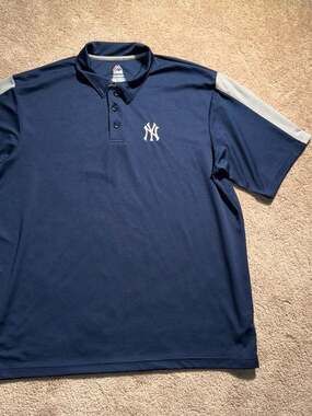 Majestic New York Yankees Navy Blue Performance Polo Shirt Men's Size 2XL
